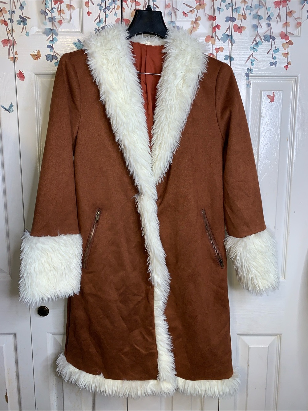 Women’s Faux Fur Trim Brown Coat